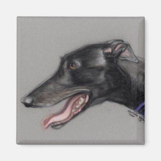 Zwart Greyhound Originele Hond Art Magnet (Voorkant)