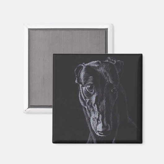 Zwart Greyhound Silhouet Hond Art Magnet (Voorkant / Achterkant)