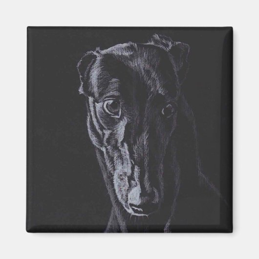 Zwart Greyhound Silhouet Hond Art Magnet (Voorkant)