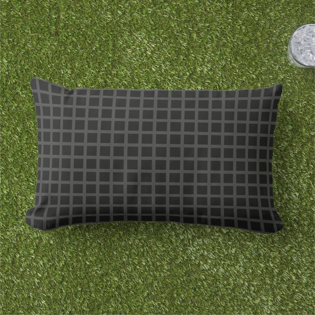 Zwart Grid Lumbar Kussen 13 "x 21" (Gras)