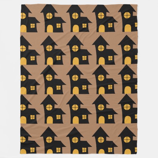 Zwart Griezeloos Huis Patroon Fleece Deken (Voorkant)