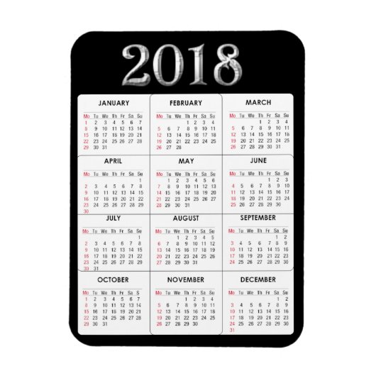 Zwart Grijs 2018 Kalender Koelkast Magneet (Verticaal)