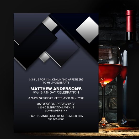 Zwart Grijs 50e Cocktail Verjaardagsfeestje Kaart