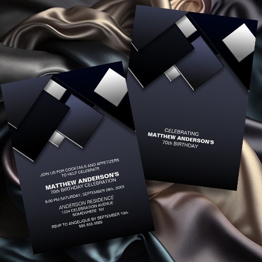 Zwart Grijs 70e Cocktail Verjaardagsfeestje Kaart