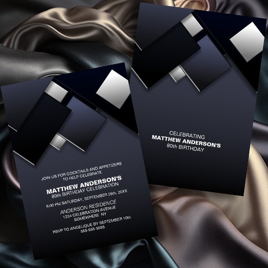 Zwart Grijs 80e Cocktail Verjaardagsfeestje Kaart