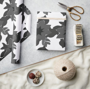 Zwart Grijs Abstract Bloem Huwelijk Verlovingsfees Cadeaupapier