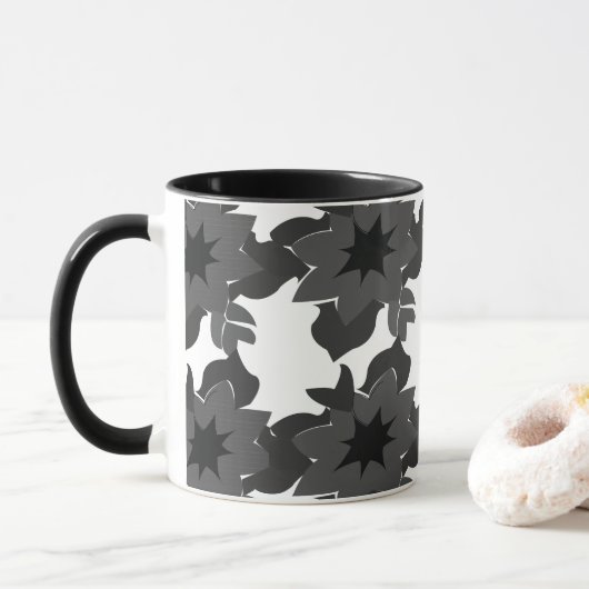 Zwart Grijs Abstract Bloemmotief  Mok (Met donut)