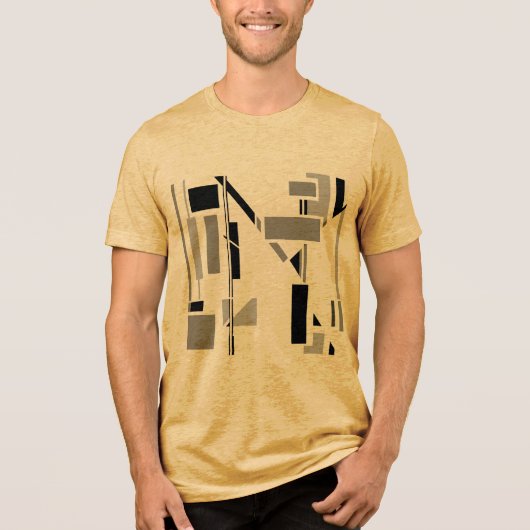 Zwart Grijs Abstract Elektroden Geometrisch Ontwer Tri-Blend Shirt (Voorkant)