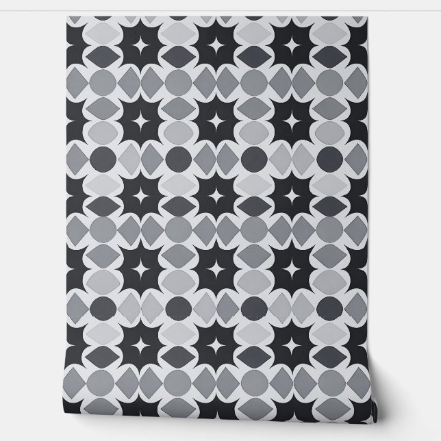 Zwart Grijs Abstract Retro Geometrisch Patroon Behang (Afrollen)