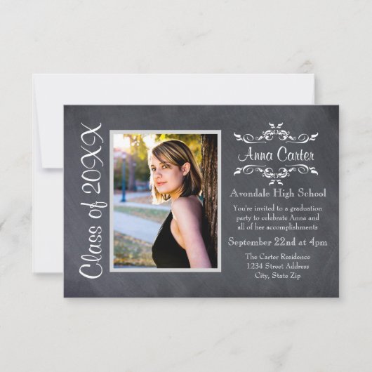 Zwart/grijs alkbord - 3x5 Afstuderen Aankondiging (Voorkant)