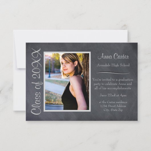 Zwart/grijs alkbord - 3x5Afstuderen aankondiging (Voorkant)