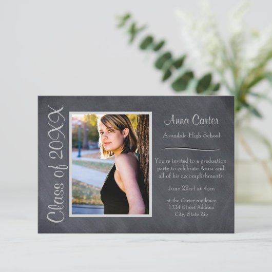 Zwart/grijs alkbord - 3x5Afstuderen aankondiging (Staand voorkant)