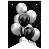 Zwart Grijs Ballon Chic Happy Birthday Vlaggetjes (Eerste vlag)