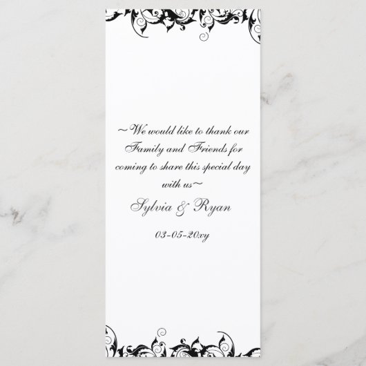 Zwart Grijs Barok bruiloft Menu (Achterkant)