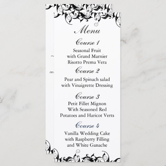 Zwart Grijs Barok bruiloft Menu (Voorkant / Achterkant)