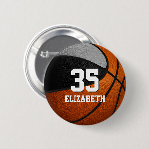 Zwart grijs basketbal team kleuren W atleet naam Ronde Button 5,7 Cm