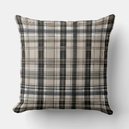 Zwart Grijs Beige Geruit Plaid Kussen
