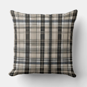 Zwart Grijs Beige Geruit Plaid Kussen