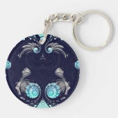 Zwart Grijs Blauw Abstract Fractal ~ Sleutelhanger (Achterkant)