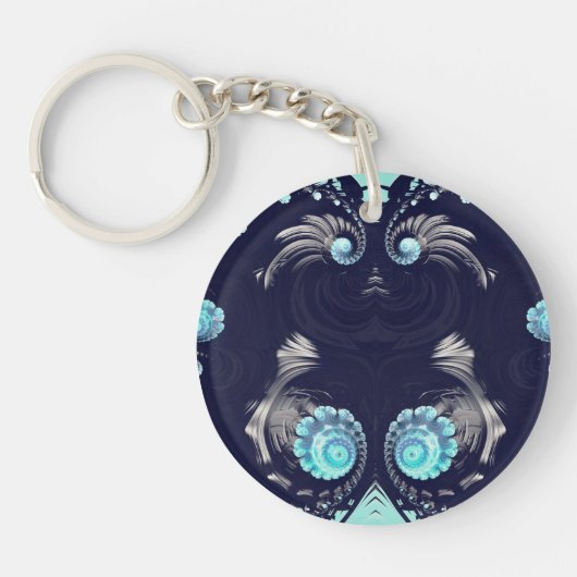 Zwart Grijs Blauw Abstract Fractal ~ Sleutelhanger (Voorkant)