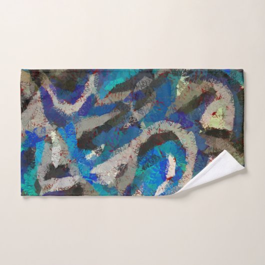 zwart grijs blauw abstract kunst modern schilderij handdoek (Handdoek)
