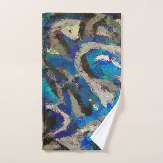 zwart grijs blauw abstract kunst modern schilderij handdoek (Handdoek)