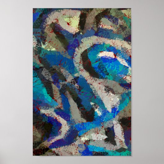 zwart grijs blauw abstract kunst modern schilderij poster (Voorkant)