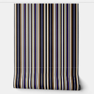 Zwart, grijs, blauw en wit multi-stripe behang