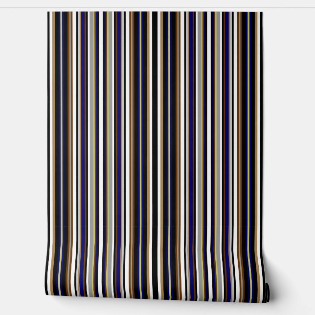 Zwart, grijs, blauw en wit multi-stripe behang (Afrollen)