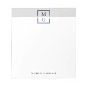 Zwart Grijs Blauw Schoon Manly Monogram & Naam Notitieblok (Voorkant)