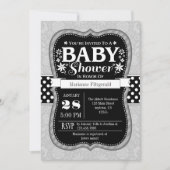 Zwart Grijs Bloemen Baby shower Invitation Kaart (Voorkant)