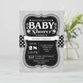 Zwart Grijs Bloemen Baby shower Invitation Kaart (Staand voorkant)