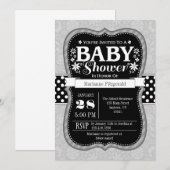 Zwart Grijs Bloemen Baby shower Invitation Kaart (Voorkant / Achterkant)