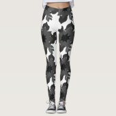 Zwart Grijs Bloemen Bloemen Leggings (Voorkant)