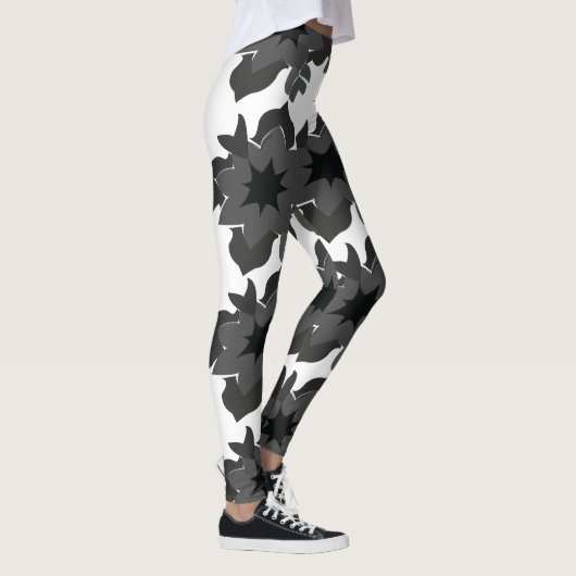 Zwart Grijs Bloemen Bloemen Leggings (Rechts)
