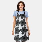 Zwart Grijs Bloemen Bloemen Schort (Gedragen)