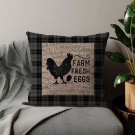 Zwart grijs Boerderij, verse eieren, kippen Burlap Kussen