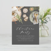 Zwart Grijs Boho Waterverf Kerstfeest Diner Kaart (Staand voorkant)