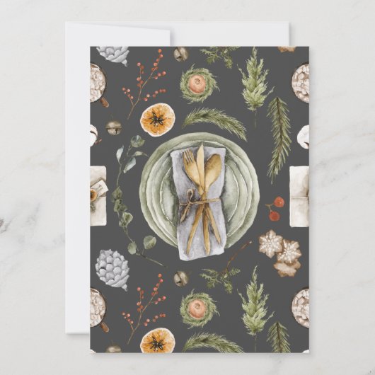 Zwart Grijs Boho Waterverf Kerstfeest Diner Kaart (Achterkant)