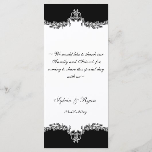 Zwart grijs bruiloft menu (Achterkant)