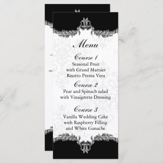 Zwart grijs bruiloft menu (Voorkant / Achterkant)