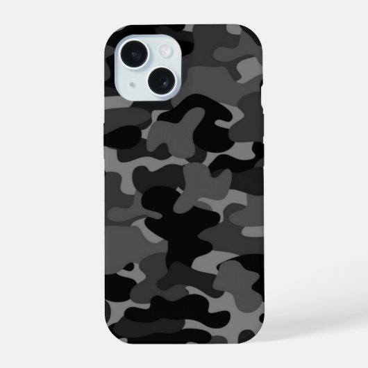 Zwart Grijs Camo iPhone 15 Case (Achterkant)