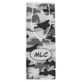 Zwart grijs Camouflage monogram op maat Wijn Cadeautas (Achterkant)