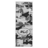 Zwart grijs Camouflage monogram op maat Wijn Cadeautas (Voorkant)
