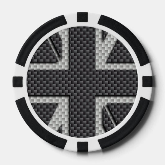 Zwart & Grijs Carbon Fiber UK Flag Union Jack Pokerchips (Voorkant)