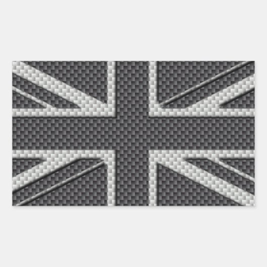 Zwart & Grijs Carbon Fiber UK Flag Union Jack Rechthoekige Sticker (Voorkant)