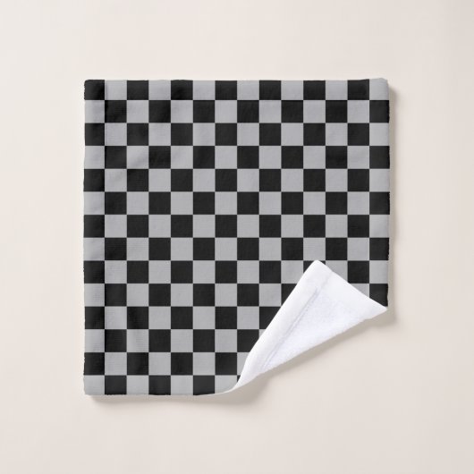 Zwart + Grijs Check Checkerboard Patroon Bad Handdoek (Wasdoekje)