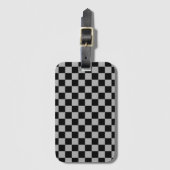 Zwart + Grijs Check Checkerboard Patroon Bagagelabel (Voorkant (verticaal))
