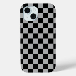 Zwart + Grijs Check Checkerboard Patroon iPhone 15 Case
