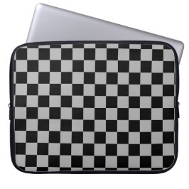 Zwart + Grijs Check Checkerboard Patroon Laptop Sleeve